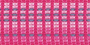 A swatch of braided rope material is shown in a close-up view. The swatch features a repeating pattern of interwoven strands in bright pink, light pink, and gray. The braided structure creates small, rounded rectangular segments arranged in horizontal rows. The surface has a tightly woven texture with alternating bands of pink and gray forming a consistent, repeating grid-like pattern.
